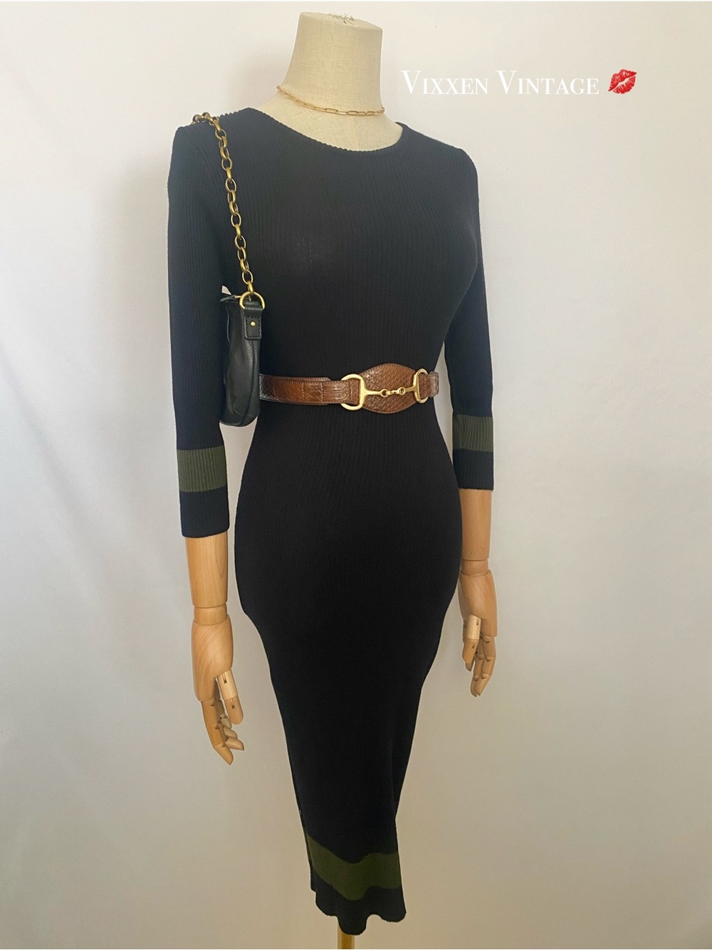 VINTAGE Y2K STILLETO’S VARSITY STRIPE RIBBED KNIT BODYCON DRESS IN BLACK